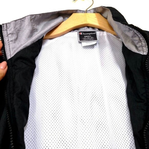 CHAMPION Nylon Athletic Windbreaker Track Jacket Black White Colorblock 90s y2k - Picture 10 of 14